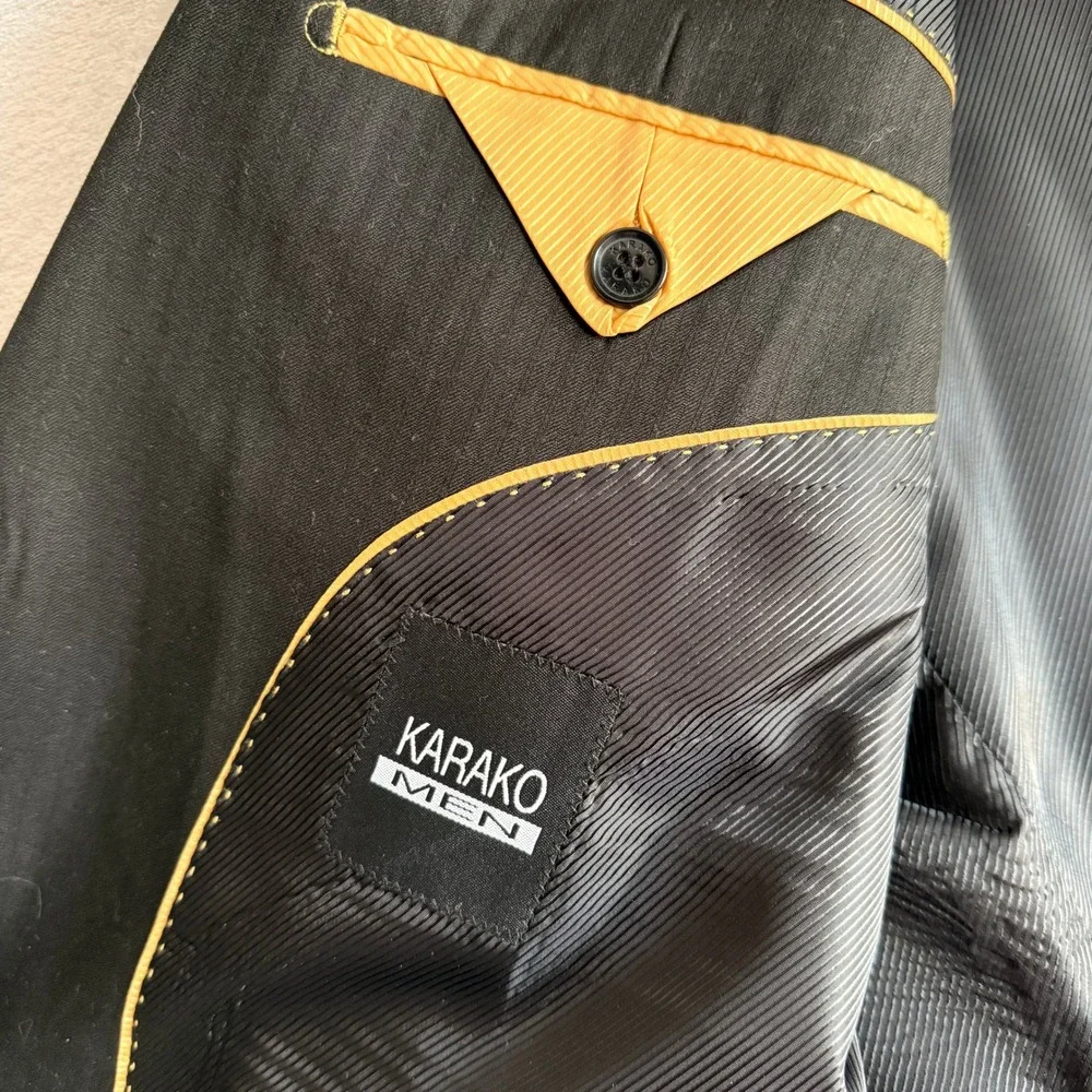 Karako Black Pinstripe Suit Jacket Blazer Made in Italy Super Fine Yarn size 48L